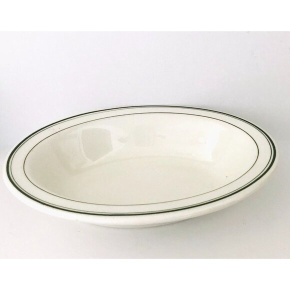 1942 Green Striped Serving Bowl Warwick 10" Restaurant Ware Heavy China Vintage - Picture 1 of 8